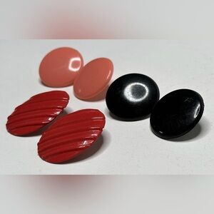 Vintage Pierced Statement 1980's 1990's Earrings Lot Oval Round Red Black Peach